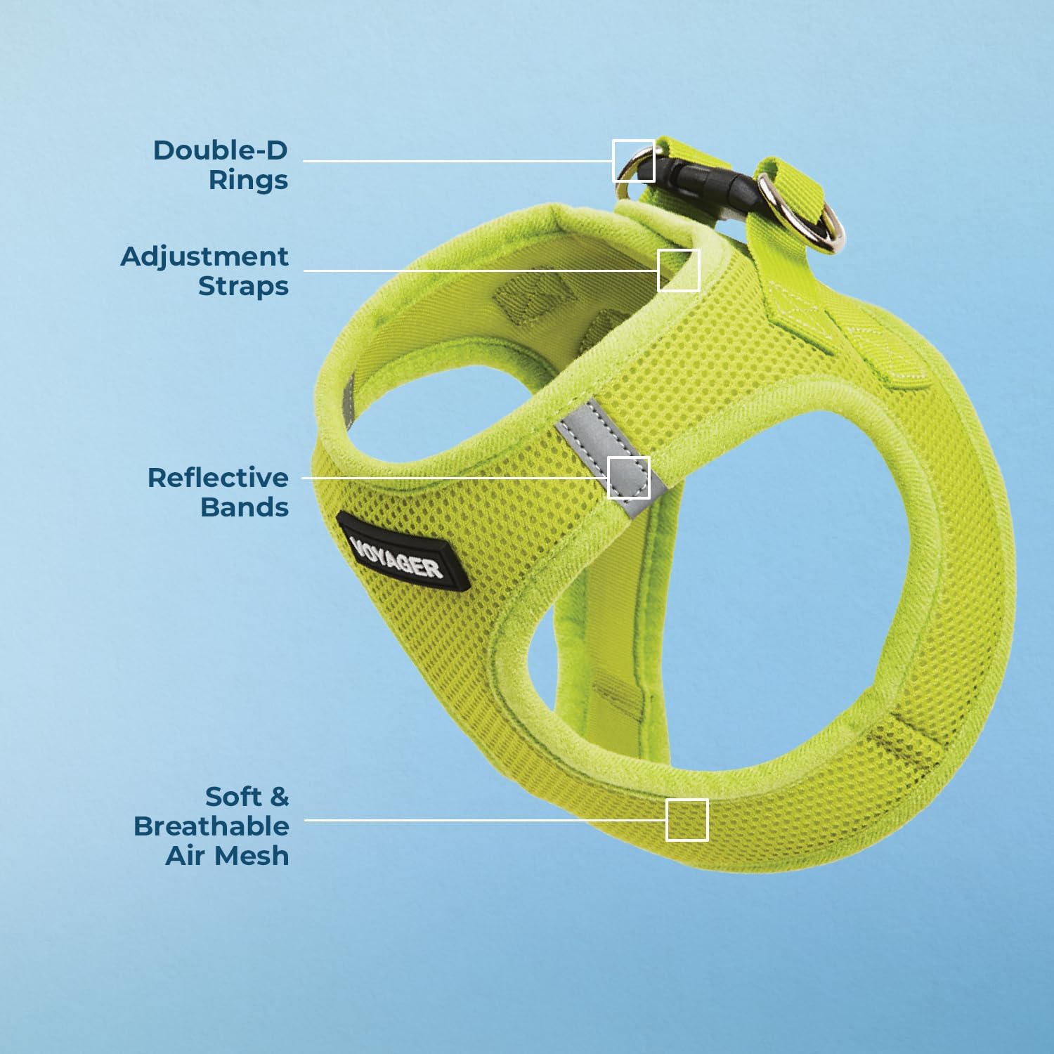 Voyager Step-In Air Harness - All Weather Mesh, Reflective, No Pull Harness for Dogs, Cats - Secure with Hook & Loop Fastener, Buckle, Double D-Rings - Lime Green, XXS