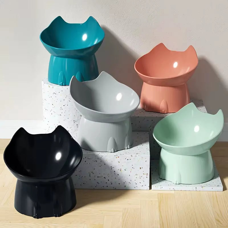 1Pc Whiskerware Elevated Cat Bowl, Anti-Tip Plastic Raised Pet Feeding Dish with Tilted Edge, Neck Protection Kitty Food
