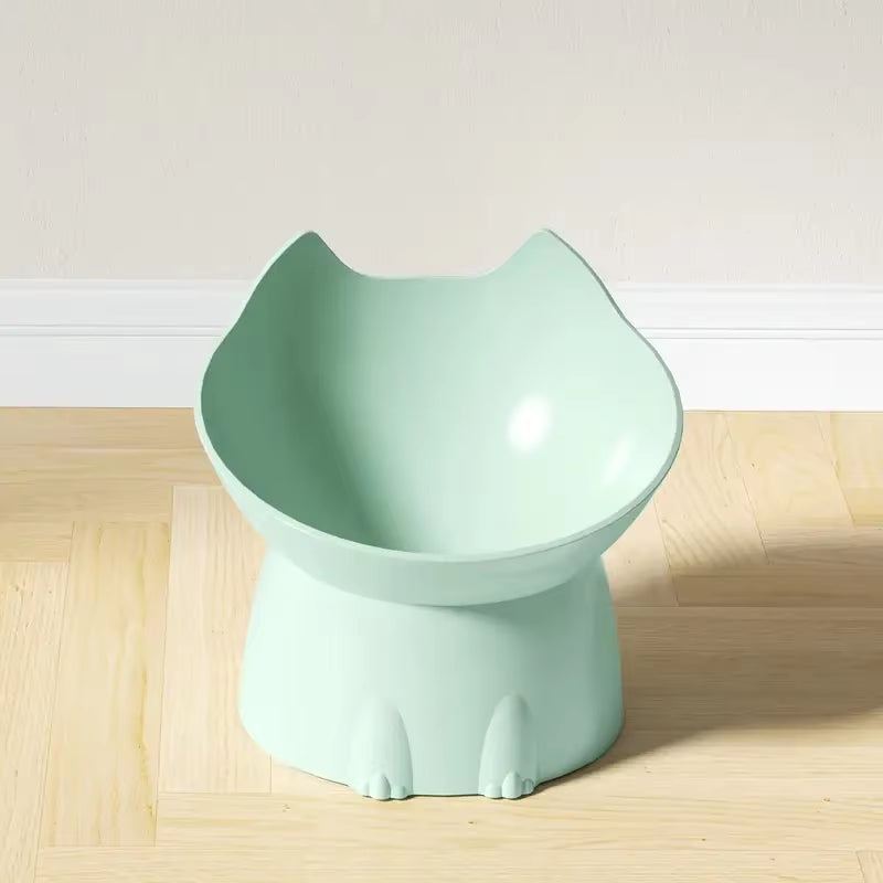 1Pc Whiskerware Elevated Cat Bowl, Anti-Tip Plastic Raised Pet Feeding Dish with Tilted Edge, Neck Protection Kitty Food