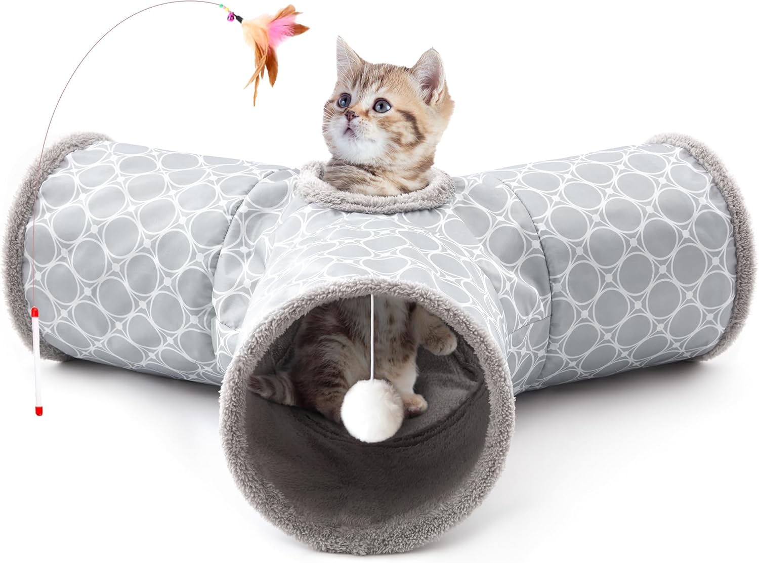 Pet Cat Tunnel Tube Cat Toys 3 Way Collapsible, Tunnels for Indoor Cats，Kitty Bored Peek Hole Toy Ball Cat, Puppy, Kitty, Kitten, Rabbit