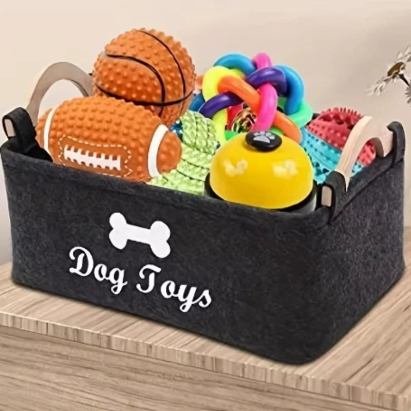 A Cat and Dog Toy Storage Box with Various Styles and Types, Made of Felt and Does Not Fade.