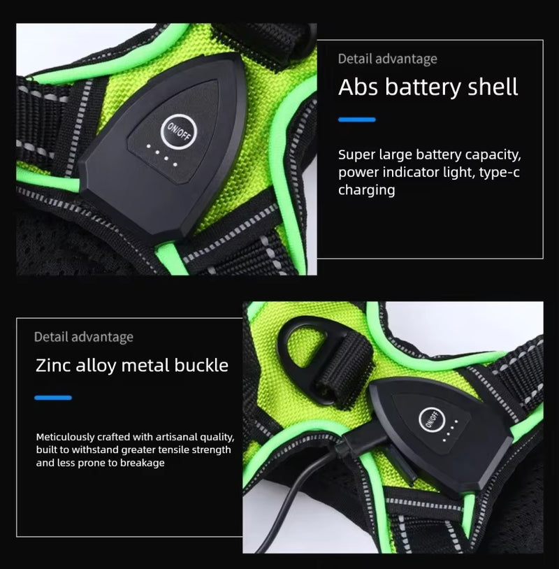 LED Glowing Luminous Dog Harnesses Essential for Dog Walking Safety at Night Dog Vest with Three LED Light Modes Rechargeable